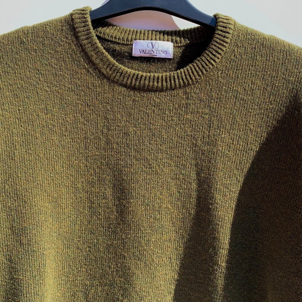 VTG Valentino Studio 100% Virgin Wool Men’s Crewneck Sweater Olive, Italy XL/XXL